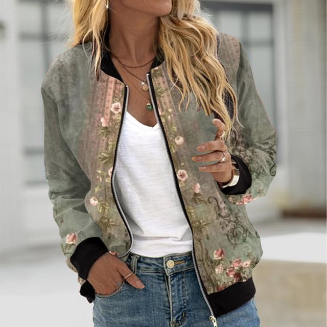 EQWLJWE Liquidation d'Économies d'Été! Veste Bomber de Baseball Zippée à Poches Imprimées Décontractée pour Femmes, Manteau