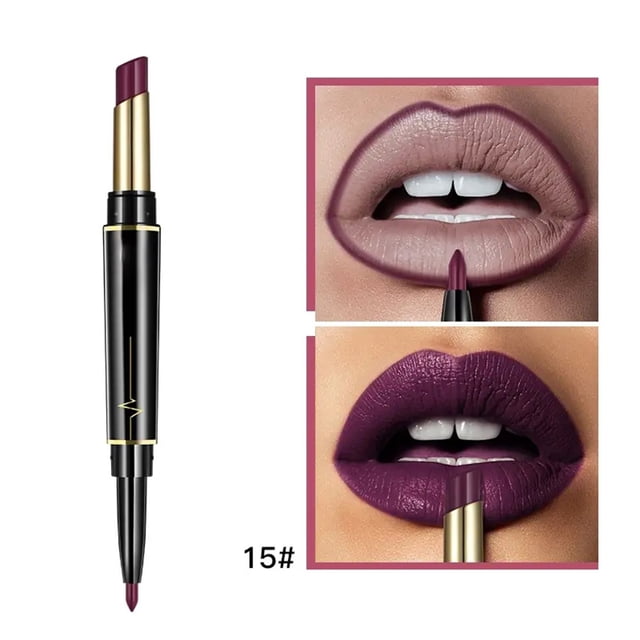16 Color Lip Liner and Lipstick Double Ended Lip Pen Nude Makeup Tool Long Lasting Color Rendering Lip Cosmetics