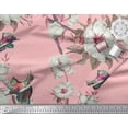 thumbnail image 2 of Soimoi Pink Poly Georgette Fabric Floral & Bird Printed Craft Fabric by the Yard 52 Inch Wide, 2 of 3