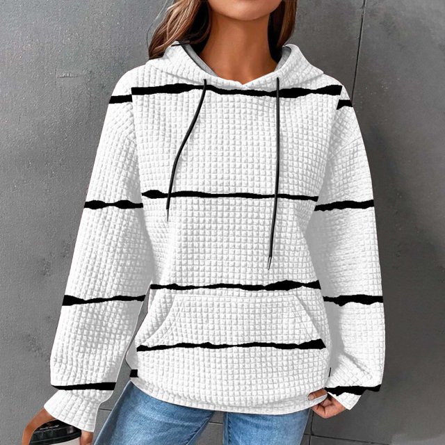 EGNMCR Sweat à Capuche à Manches Longues pour Femmes, Imprimé Rayé, avec Poches, Automne