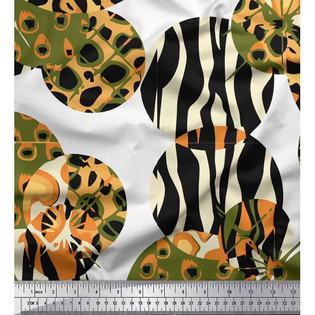 Soimoi White Rayon Fabric Leopard & Wild Animal Skin Print Sewing Fabric BTY 42 Inch Wide