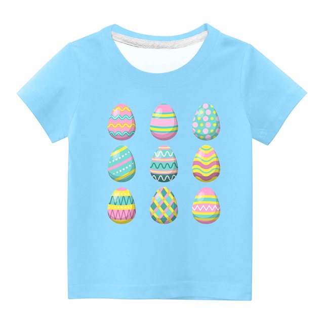 Penkiiy T-Shirts de Pâques pour Enfants Tout-Petits Garçons Filles Mode Pâques Mignon Oeufs de Pâques Imprimé Col Rond Imprimé Manche Courte Haut 9 Ans Bleu