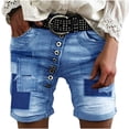 thumbnail image 1 of AherBiu Short Jeans for Women High Waisted Patchwork Summer Classic Slim Denim Shorts with Pockets, 1 of 3