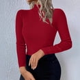 thumbnail image 2 of QATAINLAV Chandails à Col Roulé pour Femmes Ajustés à Manches Longues, Chandail en Tricot Côtelé de Base Thermique, Hauts, Rouge, P, 2 of 10