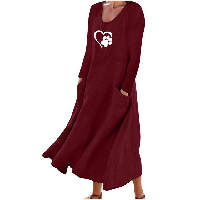 Pisexur Robe d'Automne pour Femme 2023 Robe en Coton et Lin à Manches Longues, Ligne A et Évasée, Maxi Longue