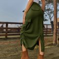 thumbnail image 4 of Mrat Jupe Plissée pour Femme Jupe en Denim de Printemps/été pour Femme Jupe Cargo en Denim Décontractée Jupe avec Poches Jupe Décontractée Froncée Extensible Taille Haute Jupe Portefeuille Jupe Mi-Longue Vert Armée 2TG, 4 of 7