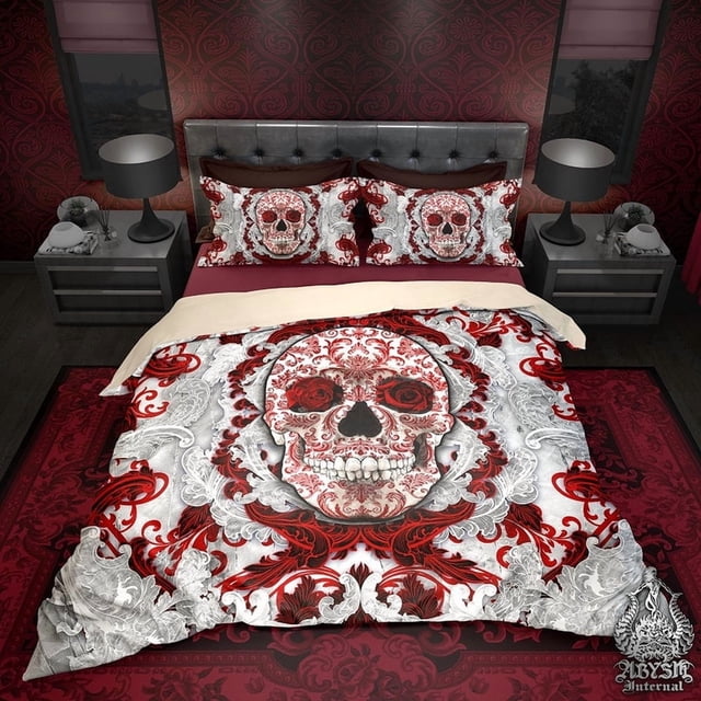 White Goth Bedding Set, Comforter or Duvet, Gothic Bed Cover, Bedroom Decor,