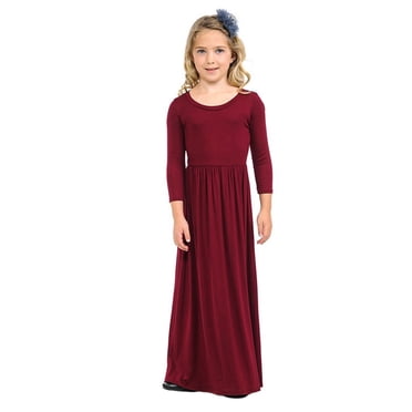 PMVFHDE Robe Longue Maxi de Fille à Manches Longues, Unie, Ample, Décontractée, Vacances, Printemps, avec Poches, 4-12 Ans, Bordeaux, 3-4 Ans