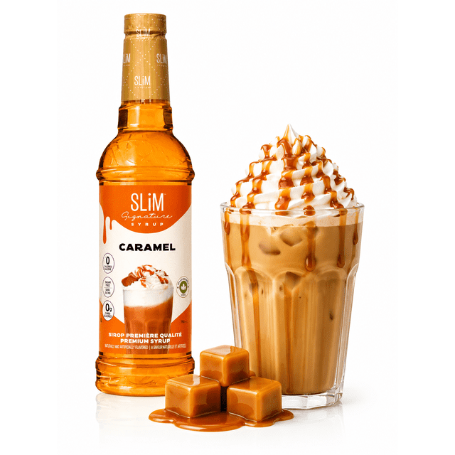 Slim Syrups Sirop de Café au Caramel Sans Sucre, 0 Calories, 0 Sucre, Compatible Céto, Bouteille de 750 ml