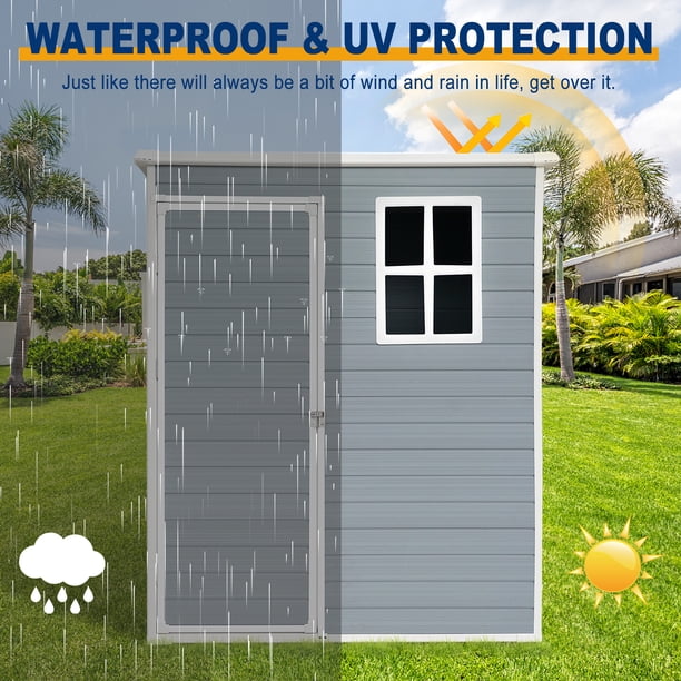 Roninkier 5x3 FT Resin Outdoor Storage Shed with Floor Lockable