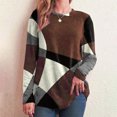 thumbnail image 2 of IROINID Liquidation Hauts pour Femmes Grande Taille Détente Col Rond Manches Longues Chemise Ample Imprimée Blouse Hauts, Café, 2 of 9