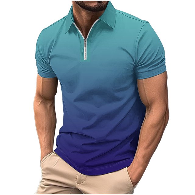 Chemises pour Hommes Imprimé Décontracté Manches Courtes Col Rabattu T-Shirt à Fermeture Éclair Blouse Tops