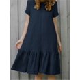thumbnail image 2 of JUNWELL Été Robes Femmes Mode Sans Manches Lâches à Manches Courtes O Cou Coton Lin Robe Nouvelle Couleur Unie Boho Plage Robe Femme, 2 of 7