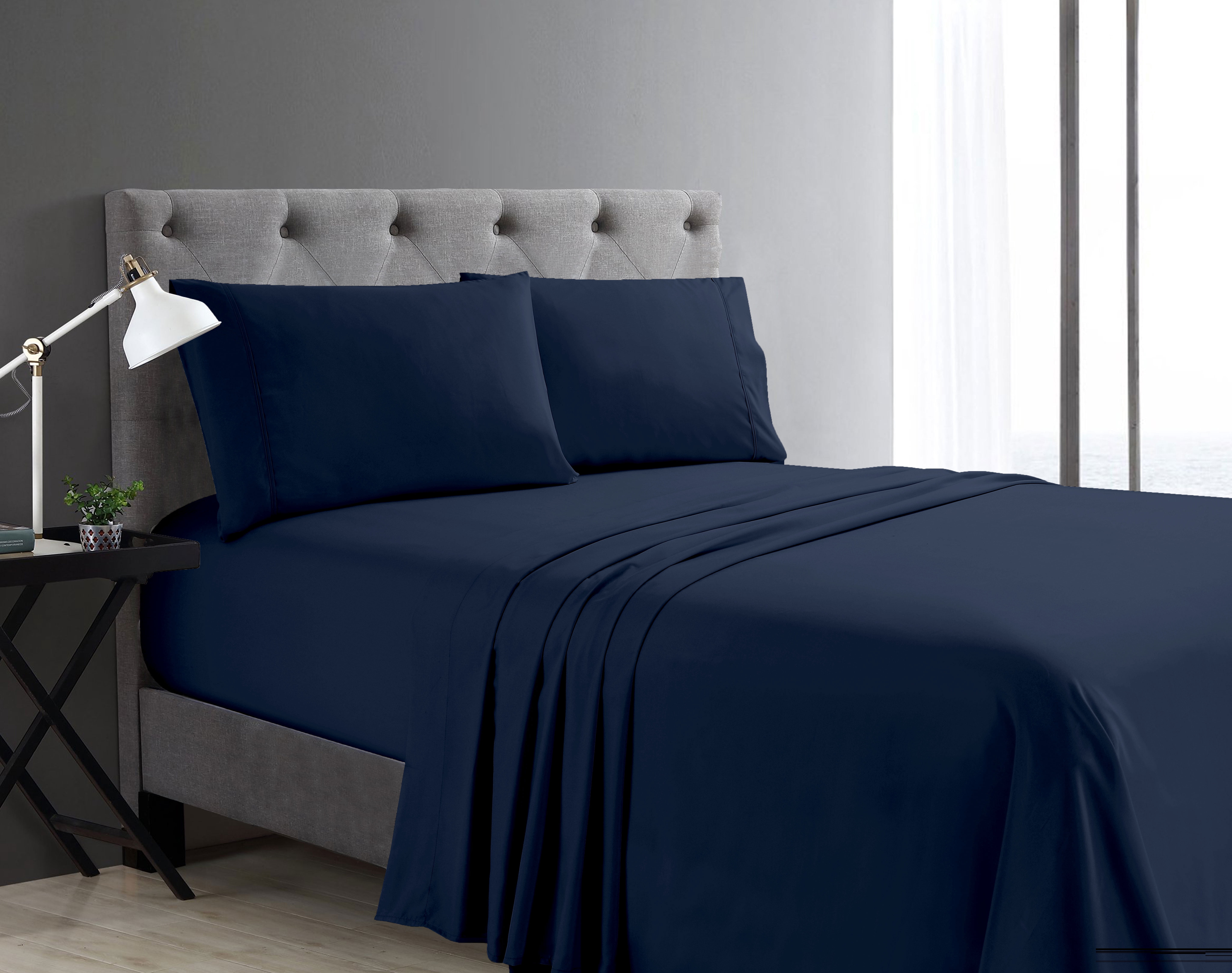 Swift Home Basic 4-Piece Double Size Sheet Set, Ultra Soft, Deep Pocket, Easy Care Bedding Set, Navy