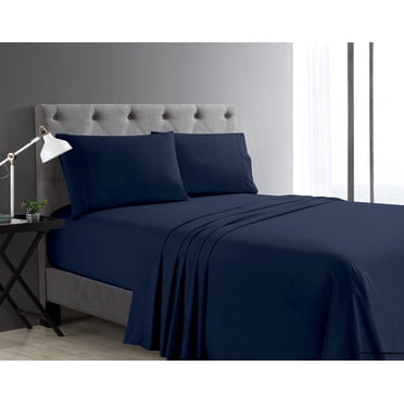 Swift Home Basic 4-Piece King Size Sheet Set, Ultra Soft, Deep Pocket, Easy Care Bedding Set, Navy