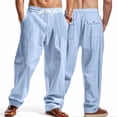 thumbnail image 1 of asjyhkr Mens Linen Pants Wide Leg Drawstring Elastic Casual Pants Workout Running with Pockets, 1 of 9