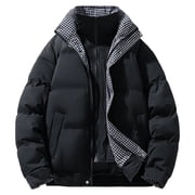 Lovzfmll Men's Puffer Jacket, Solid Color Stand Collar, Quilted Warm Coat, Long Sleeve Zip Up, Winter Jackets for Men