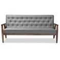 thumbnail image 3 of Baxton Studio Sorrento Sofa Capitonné Gris et Noyer, 3 of 6