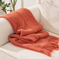 thumbnail image 1 of Battilo Couverture Jetée en Tricot Orange Rouge, Douce, Légère, Texturée, Couverture Décorative avec Pompon pour Lit, Canapé, 50"x60 Pouces, 1 of 7
