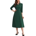 thumbnail image 2 of INSPIRE CHIC Robe de Travail pour Femme Ligne A Manches 3/4 Robe Midi Élégante TP Vert Foncé, 2 of 6