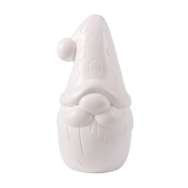 HELLO HOBBY Blow Mold Gnome for Christmas Day, a white plastic gnome mold featuring embossed circles on its tall pointed hat, bulbous nose, mustache, and beard, serving as a paintable craft kit base for holiday decoration.