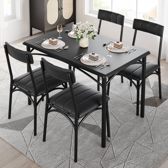 Twister.CK Dining Table Set with 4 Soft Cushioned Chairs, 5-Piece Kitchen Table & Chairs Set, for Kitchens, Dining Rooms, Apartments, Studios, Black