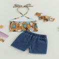 thumbnail image 3 of Western Baby Girls Letter Cow Print Halter Crop Tops Ripped Denim Jeans Shorts, 3 of 6