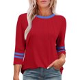 thumbnail image 2 of Olyvenn T-Shirts pour Femmes à Manches 3/4 d'Été à Col Rond Plissés T-Shirts Amples Basiques Hauts en Mélange de Coton pour Femmes Rouge TG, 2 of 5