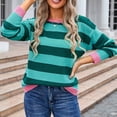 thumbnail image 2 of Chandail pour Femmes Col Rond Manches Longues Chandail Rayé Tricoté à Blocs de Couleur Hauts à Manches Longues T-Shirts S-166 Vert TG, 2 of 7
