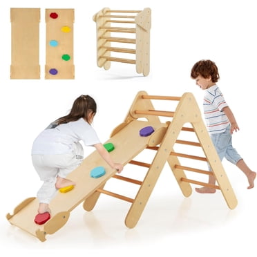 OLAKIDS Climbing Toys for Toddlers, 3 in 1 Kids Wooden Montessori Triangle Set Climber Toy with Ramp Ladder Slide for Gym Playground, Baby Indoor Activity Play Structure for Boys Girls
