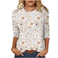 thumbnail image 2 of Meichang Hauts et Blouses à Manches 3/4 pour Femmes, T-shirts Imprimés Mode pour Femmes Blouse à Manches 3/4 Col Rond Hauts Décontractés Coupe Ample, 2 of 5