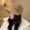 thumbnail image 3 of Women Winter Hat Thick Soft Plush Solid Color Wide Long Brim Soft Anti-slip Sun Protection Fisherman Hat Cold Resistant Outdoor P, 3 of 10