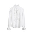 thumbnail image 3 of Blouses pour Femmes Printemps Bureau Mode Chemises Col Haut Volants Poignets Tunique Plissée Grande Taille Blanc, 3 of 7