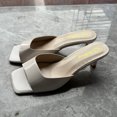 thumbnail image 2 of Womens Heeled Sandals High Kitten Heel Open Square Toe Solid Color Slide One Strap Stiletto Backless Party Dresses Pumps Beige, 2 of 5