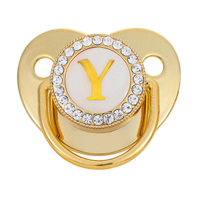 XZNGL Pacifier Clips Baby Girl Baby Pacifier 26 Letter Name Initials Clip Silicone Baby Pacifier Golden Shiny Newborn Pacifier Silicone Pacifier Clip