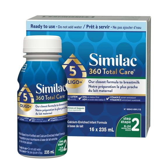 Similac 360 Total Care Step 2, Baby Formula, Infant Formula, blend of 5 oligosaccharides, 6-24 months 16x235mL Ready to Feed Bottles