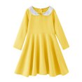 thumbnail image 1 of B91xZ Robe Fille Manches Volantées Ligne A Chandail Robe d'Été Décontractée Midi, Jaune 2-3 Ans, 1 of 5