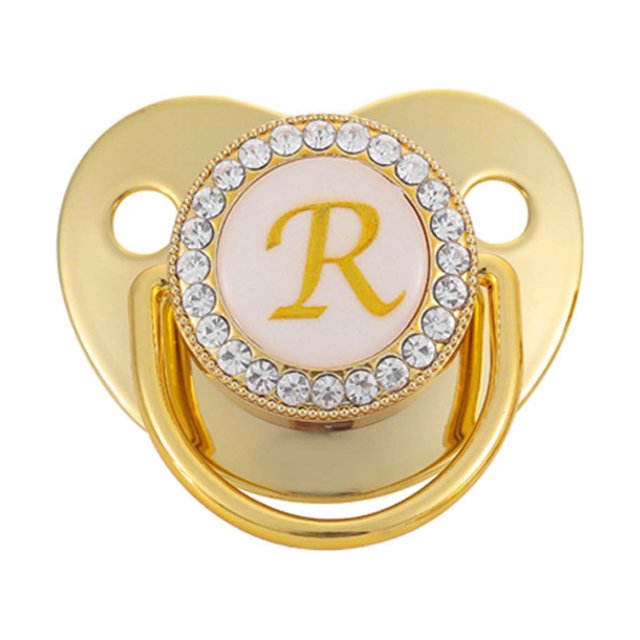 DPTALR Baby Pacifier 26 Letter Name Initials Clip Silicone Baby Pacifier Golden Shiny Newborn Pacifier