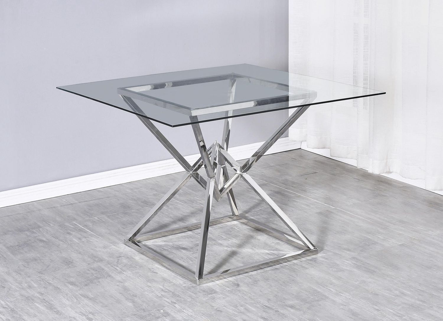 K-Living Juliet Tempered Glass Dining Table with Chrome Stainless Steel Base