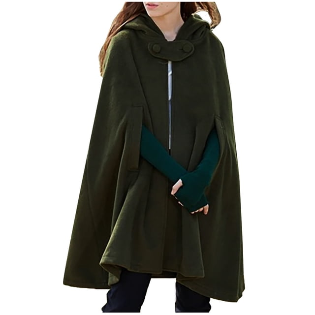 Baikeli Womens Cape Hooded Cardigans Fahsion Cloak Long Poncho Solid Color Open Front Outwear Plus Size Winter Coat