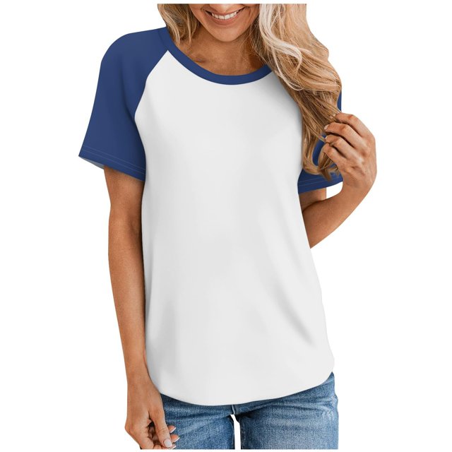 Timegard Womens Tops Summer Casual Color Block Drop Shoulder Short Sleeve Comfy Loose Blouse Top Tee