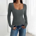 thumbnail image 4 of Timegard Going out Tops for Women Ribbed Lace Square Neck Slim Comfy Long Sleeve Shirts Tops Trendy, 4 of 5