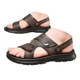 thumbnail image 1 of Dakaela Men's Leather Flat Sandals Open Toe Slip on Slides Summer Slides with Adjustable Dual Strap, 1 of 6