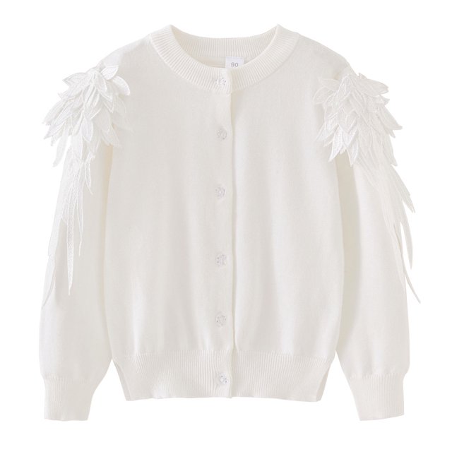 Girls' Angel Wing Knit Cardigan Round Neck Cotton Sweater Jacket