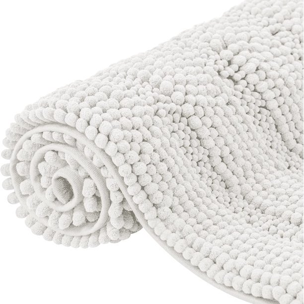 CHUN YI Anti-slip Bathroom Mat Absorbent Plush Polyester, 16"x24", White