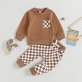 thumbnail image 3 of Gupgi Baby Boy Fall Outfits Checkered Plaid Pullover Pants 2Pcs Set, 3 of 8