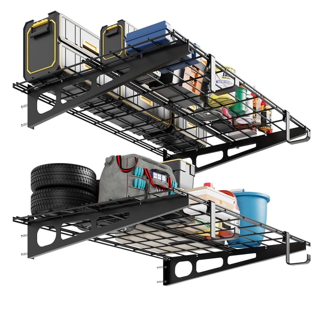 Kojooin Floating Storage Shelves, 400 Lbs Capacity – Garage, Shop, Shed, Basement Organization – Metal Rack for Tools, Supplies & Bulk Items
