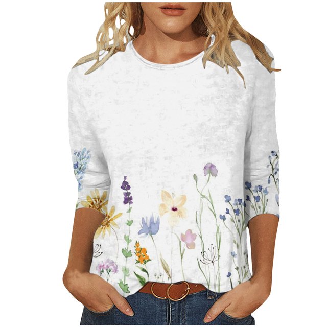 IROINID T-Shirt à Manches Longues en Polyester pour Femmes T-Shirt Col Rond Décontracté Blouse Imprimée Automne Chandail en Molleton, Jaune