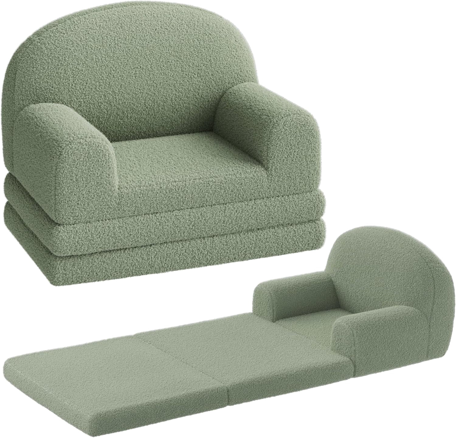 Kids Couch, 2-in-1 Comfy Toddler Couch Fold Out, Convertible Sofa to Lounger Foam Kids Chair with Soft Sherpa, Gift
