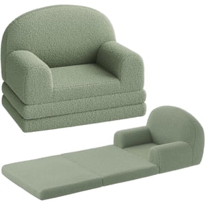 Couch enfants, 2-in-1 Comfy Toddler Couch Fold Out, Canapé convertible pour chaise pour enfants en mousse de salon avec sherpa doux, Cadeau